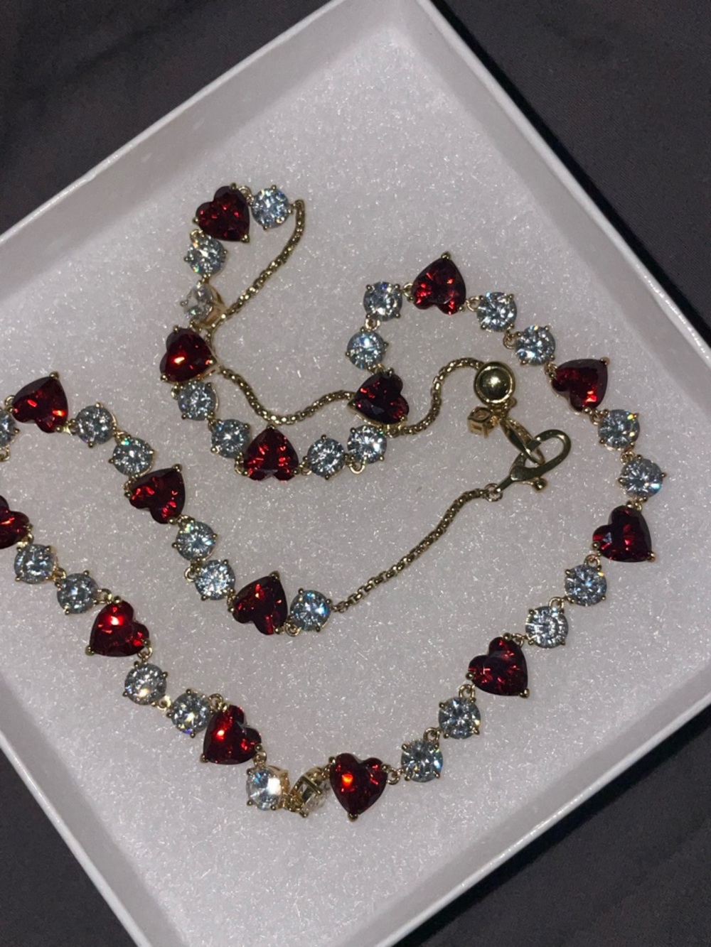 Nadri Le Bisou Red Cubic Zirconia Heart Collar Necklace, Gold-Plated 18" (NWOT)
